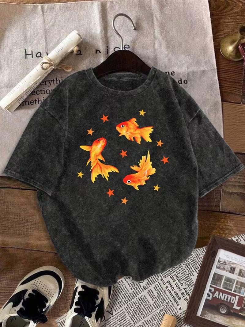 Colorful Goldfish Printed Tshirt Minimalist Womens Daily Casual Round Neck Tshirt Summer Washed Tshirt Unisex Womens Top S
Colorful Goldfish Printed Tshirt Minimalist Womens Daily Casual Round Neck Tshirt Summer Washed Tshirt Unisex Womens Top S