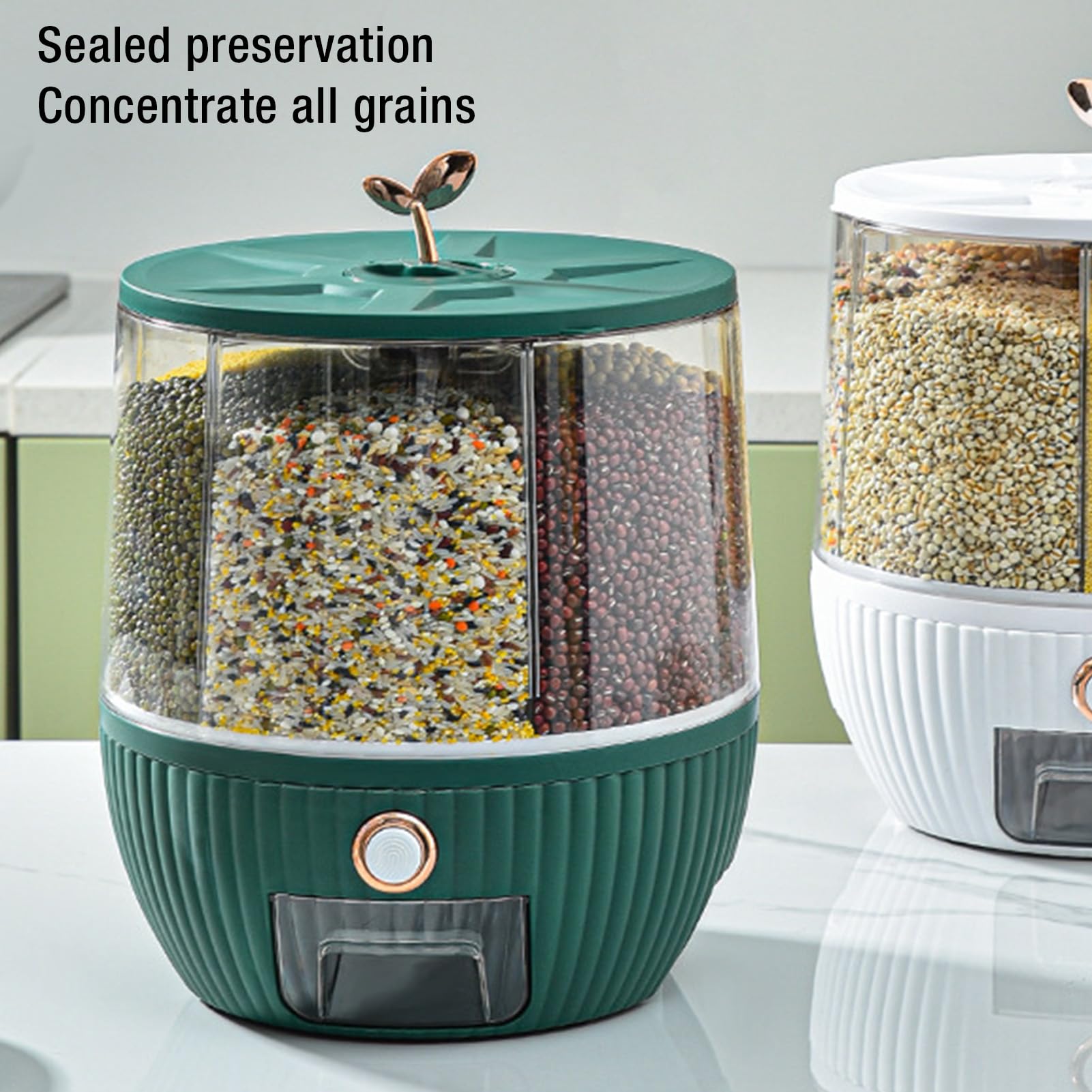 10KG Rotating Cereal Dispenser PET Food Container 6 Compartments Airtight Moisture Proof Grain Bucket (No FDA,BPA Free) Blackish Green
10KG Rotating Cereal Dispenser PET Food Container 6 Compartments Airtight Moisture Proof Grain Bucket (No FDA,BPA Free) Blackish Green