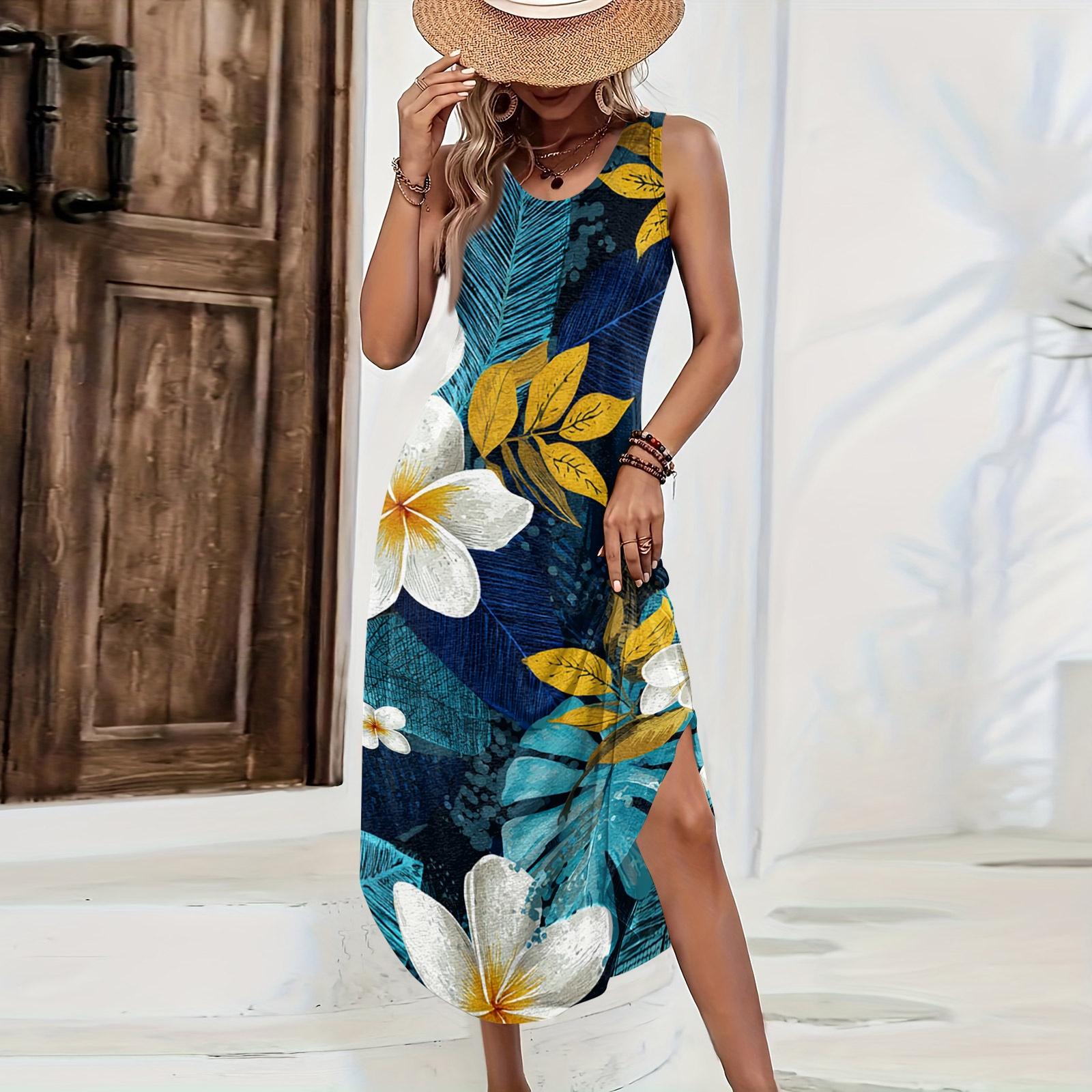 Women Sleeveless Casual Maxi Dress Loose Fit Hawaiian Print Long Summer Dress with Side Slit Beachwear Vacation Dress XL
Women Sleeveless Casual Maxi Dress Loose Fit Hawaiian Print Long Summer Dress with Side Slit Beachwear Vacation Dress XL
