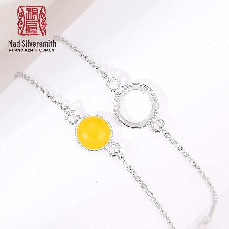 925 Sterling Silver Bracelet with Amber and Hetian Jade Inlay, Adjustable 8-15mm, Japanese and Korean-inspired Design for Women 925 Silver
925 Sterling Silver Bracelet with Amber and Hetian Jade Inlay, Adjustable 8-15mm, Japanese and Korean-inspired Design for Women 925 Silver