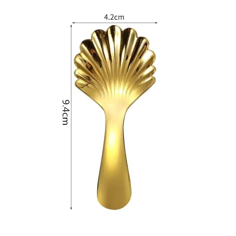 Ложка-вилка для мороженого в форме ракушки с короткой ручкой, из нержавеющей стали, ложка для сахара и соли, чайная/кофейная/десертная ложка, кухонная ложка для приправ Spoon золотой