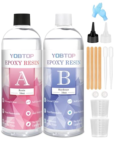 YOBTOP Resin, Two-Part Resin, Large Capacity 948ml/32oz, Epoxy Resin, Hard Type, Highly Transparent, Bubble-Free, No Yellowing, DIY Craft Supplies, Ea
YOBTOP Resin, Two-Part Resin, Large Capacity 948ml/32oz, Epoxy Resin, Hard Type, Highly Transparent, Bubble-Free, No Yellowing, DIY Craft Supplies, Ea