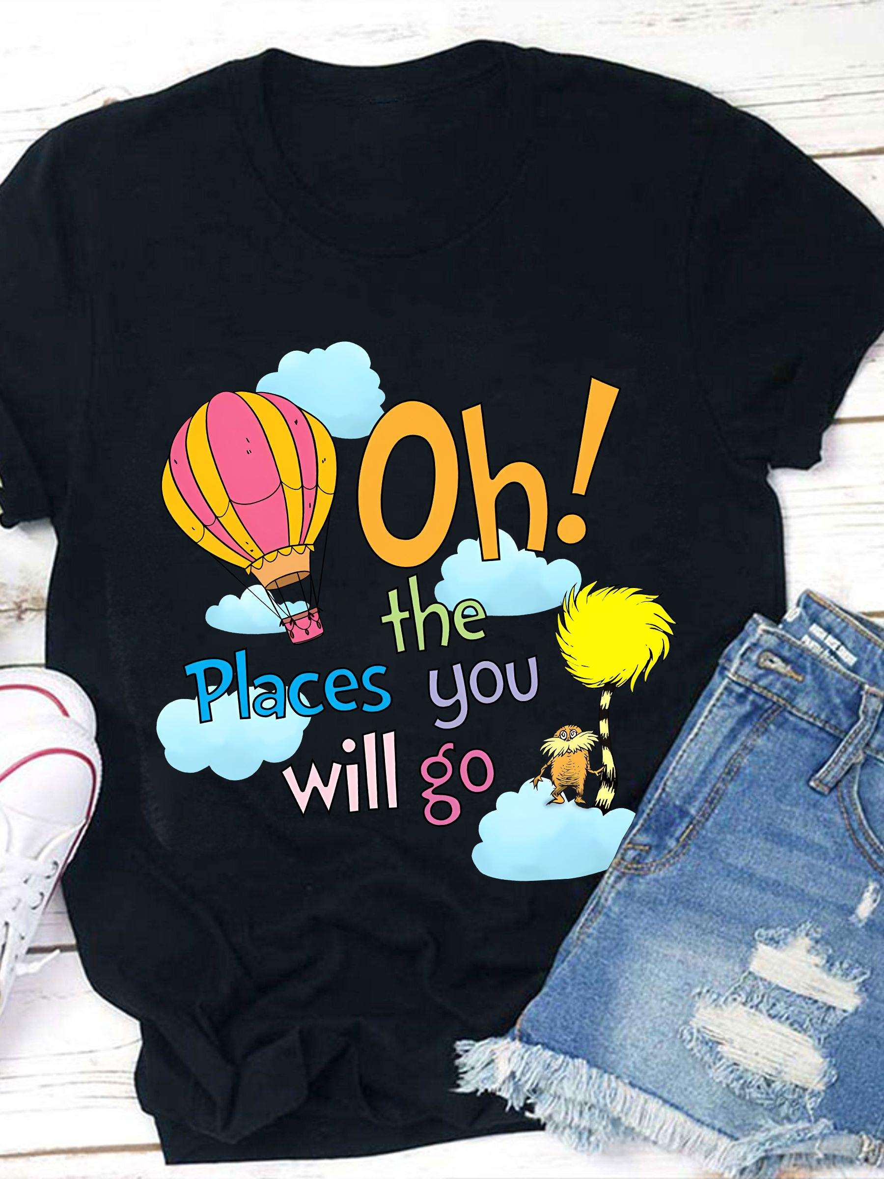 Oh The Places You Will Go Womens Casual Short Sleeve TShirt Black Dr Seuss Inspired Graphic Tee with Hot Air Balloon S
Oh The Places You Will Go Womens Casual Short Sleeve TShirt Black Dr Seuss Inspired Graphic Tee with Hot Air Balloon S