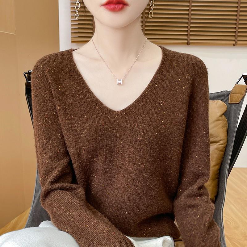 Женский свитер из 100% шерсти с V-образным вырезом, облегающего кроя - Пуловер крупной вязки для осени/зимы M (Suitable for 100-110 Jin)
Женский свитер из 100% шерсти с V-образным вырезом, облегающего кроя - Пуловер крупной вязки для осени/зимы M (Suitable for 100-110 Jin)