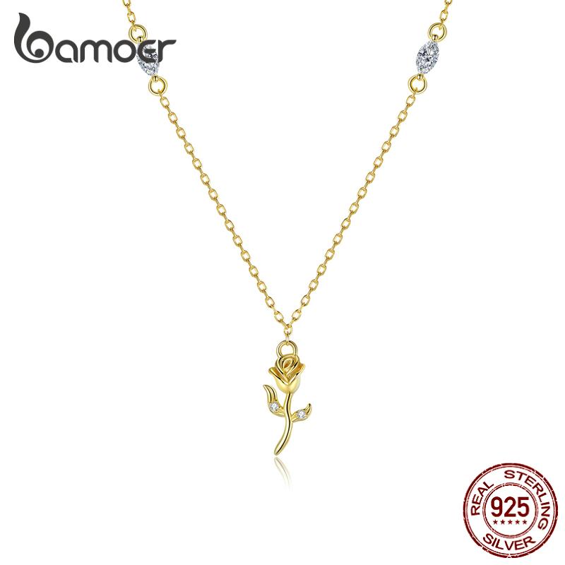 BAMOER из стерлингового серебра 925 пробы, нежное элегантное колье с золотой розой для женщин, элегантные ювелирные изделия
BAMOER из стерлингового серебра 925 пробы, нежное элегантное колье с золотой розой для женщин, элегантные ювелирные изделия