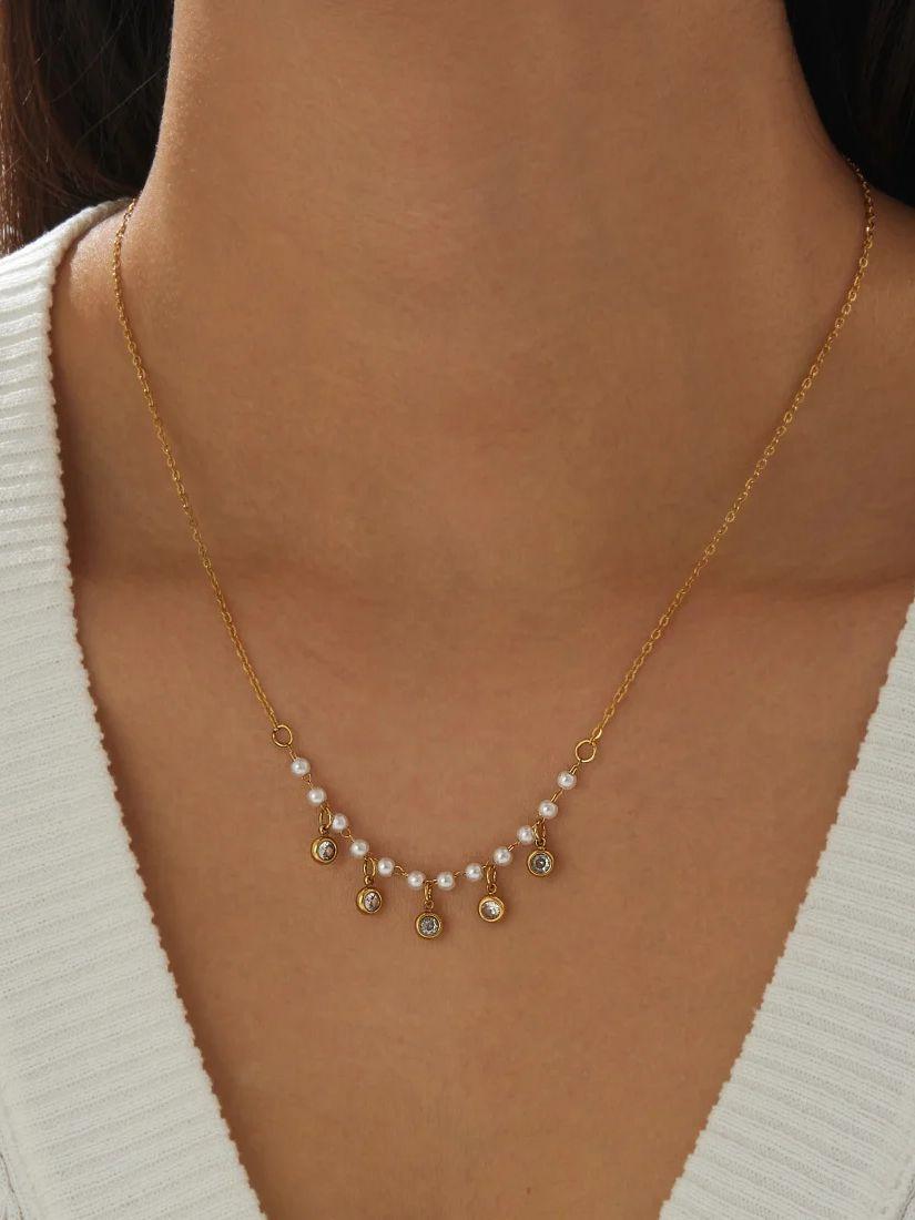 Creative Design Zircon Beads Pendant Pearl Necklace Lady 316L Stainless Steel New Trend Waterproof Jewelry
Creative Design Zircon Beads Pendant Pearl Necklace Lady 316L Stainless Steel New Trend Waterproof Jewelry
