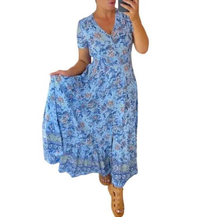 Floral Print V Neck Maxi Dress Women High Waist A-line Ruffle Hem Swing Pleated Beach Dress Ankle Length Dating 3XL світло-синій колір
Floral Print V Neck Maxi Dress Women High Waist A-line Ruffle Hem Swing Pleated Beach Dress Ankle Length Dating 3XL світло-синій колір