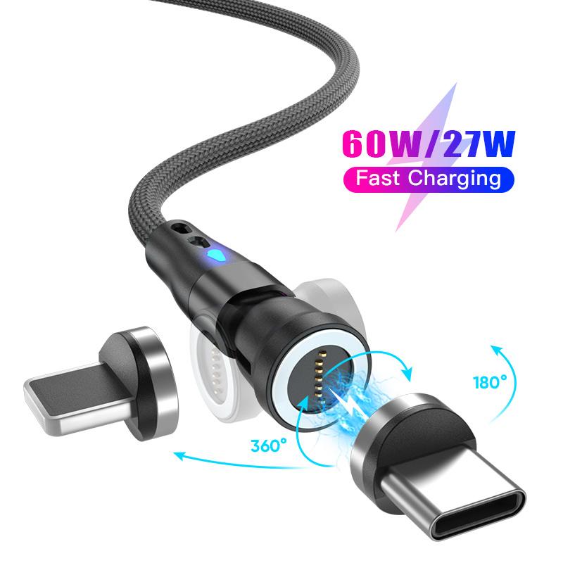 ENKAY HAT PRINCE 2m 540-degree Rotating Magnetic Charging Cable 2-in-1 PD 60W Type-C to 8-Pin+Type-C Data Cord with LED Light Black
ENKAY HAT PRINCE 2m 540-degree Rotating Magnetic Charging Cable 2-in-1 PD 60W Type-C to 8-Pin+Type-C Data Cord with LED Light Black
