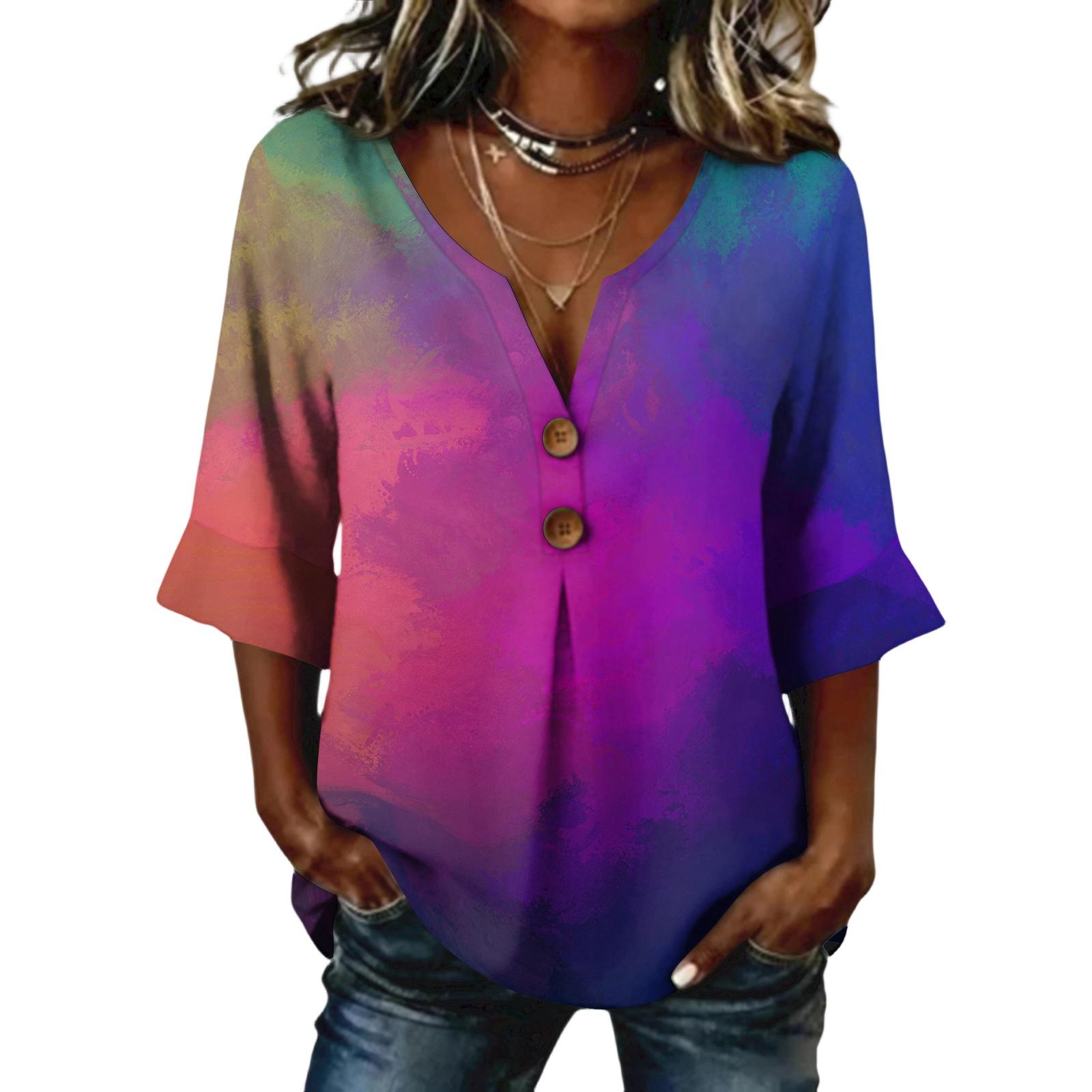 Ladies cross dyed printed button casual V-neck fashionable seven quarter sleeve top XL фіолетовий
Ladies cross dyed printed button casual V-neck fashionable seven quarter sleeve top XL фіолетовий
