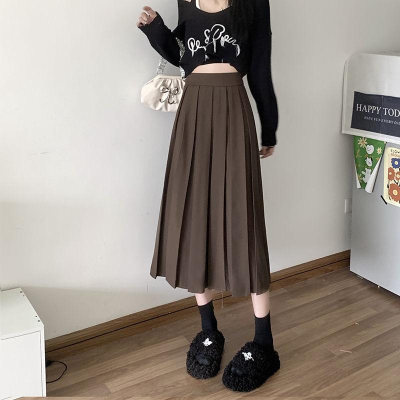 FiveFive Женская длинная черная юбка в корейском стиле Женская плиссированная юбка Длинные юбки для женщин Модная юбка А-силуэта XL кофейный
