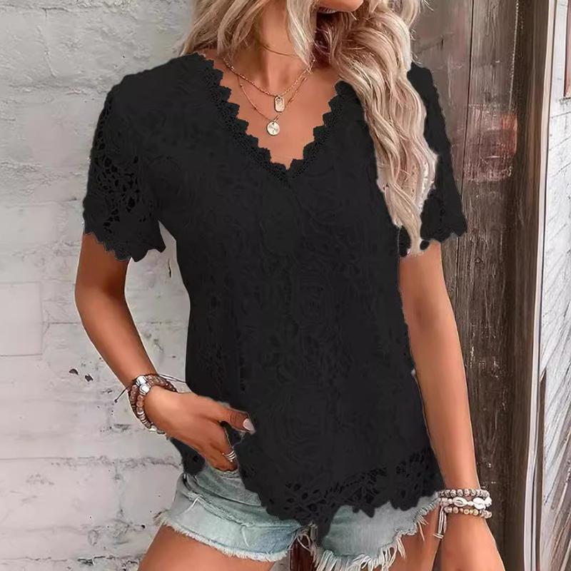Элегантный топ для женщин, летняя ретро кружевная лоскутная футболка с короткими рукавами, однотонный свободный пуловер с V-образным вырезом, женская модная уличная одежда XL чёрный
Элегантный топ для женщин, летняя ретро кружевная лоскутная футболка с короткими рукавами, однотонный свободный пуловер с V-образным вырезом, женская модная уличная одежда XL чёрный