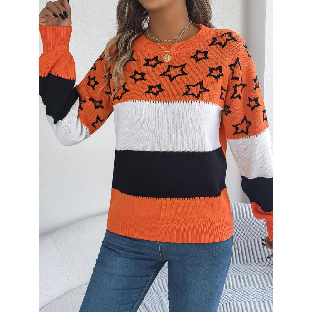 Autumn And Winter New Casual Color Blocked Star Hollow Lantern Sleeves Long Sleeved Pullover Sweater For Women S хакі
Autumn And Winter New Casual Color Blocked Star Hollow Lantern Sleeves Long Sleeved Pullover Sweater For Women S хакі