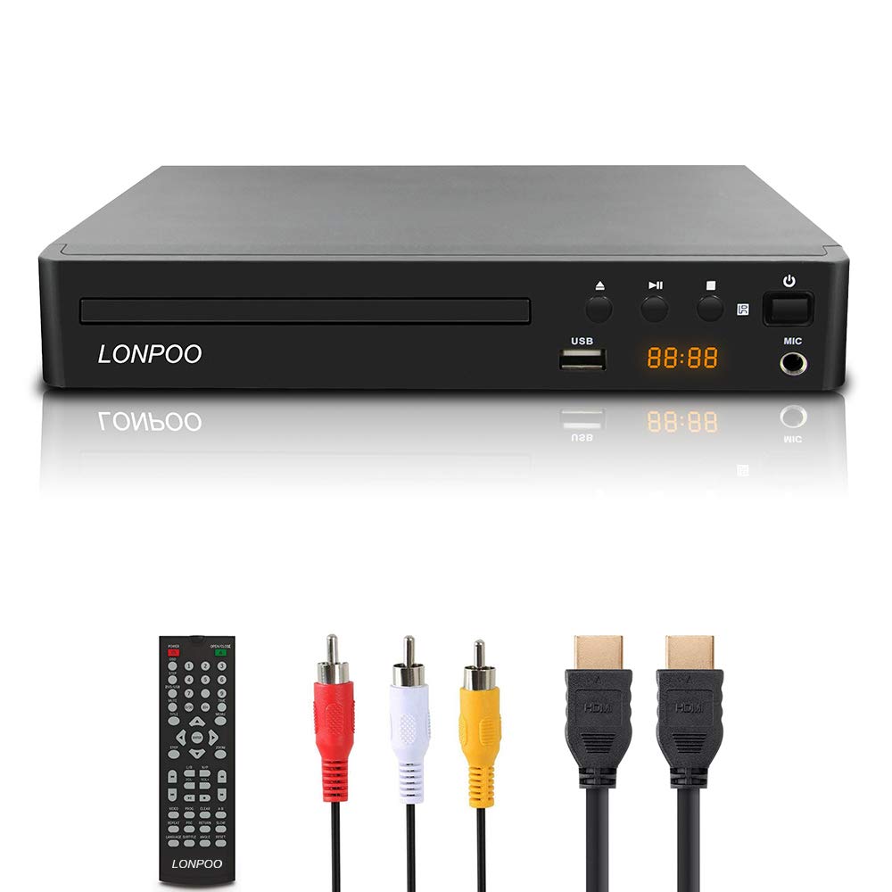 LONPOO DVD Player Region Free Output 1080P CPRM Playback USB Input Karaoke Microphone Jack LED Display Compatible Compact DVD Player for TV with Cable
LONPOO DVD Player Region Free Output 1080P CPRM Playback USB Input Karaoke Microphone Jack LED Display Compatible Compact DVD Player for TV with Cable