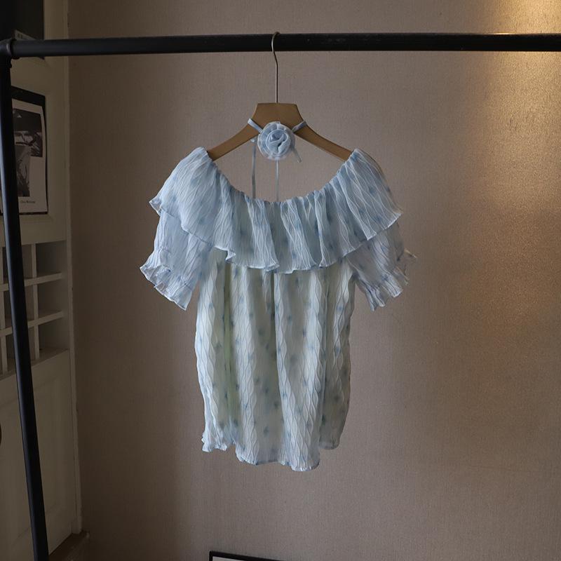2025 Summer French Ruffle Off-Shoulder Floral Halter Short-Sleeve Women s Shirt One Size синий
2025 Summer French Ruffle Off-Shoulder Floral Halter Short-Sleeve Women s Shirt One Size синий
