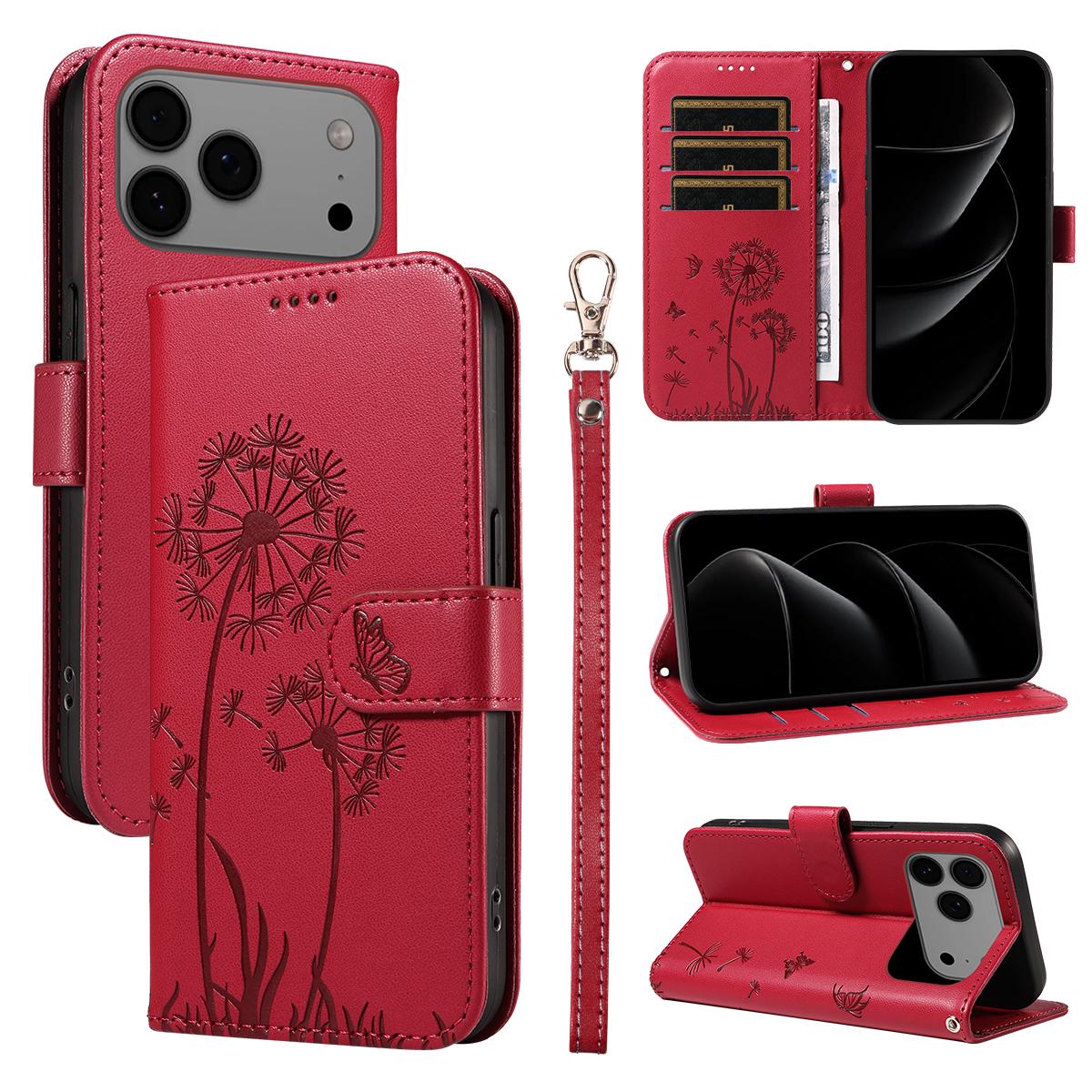 For iPhone 17 Pro Max Leather Wallet Case with Strap Dandelion Imprint Phone Stand Cover Red
For iPhone 17 Pro Max Leather Wallet Case with Strap Dandelion Imprint Phone Stand Cover Red
