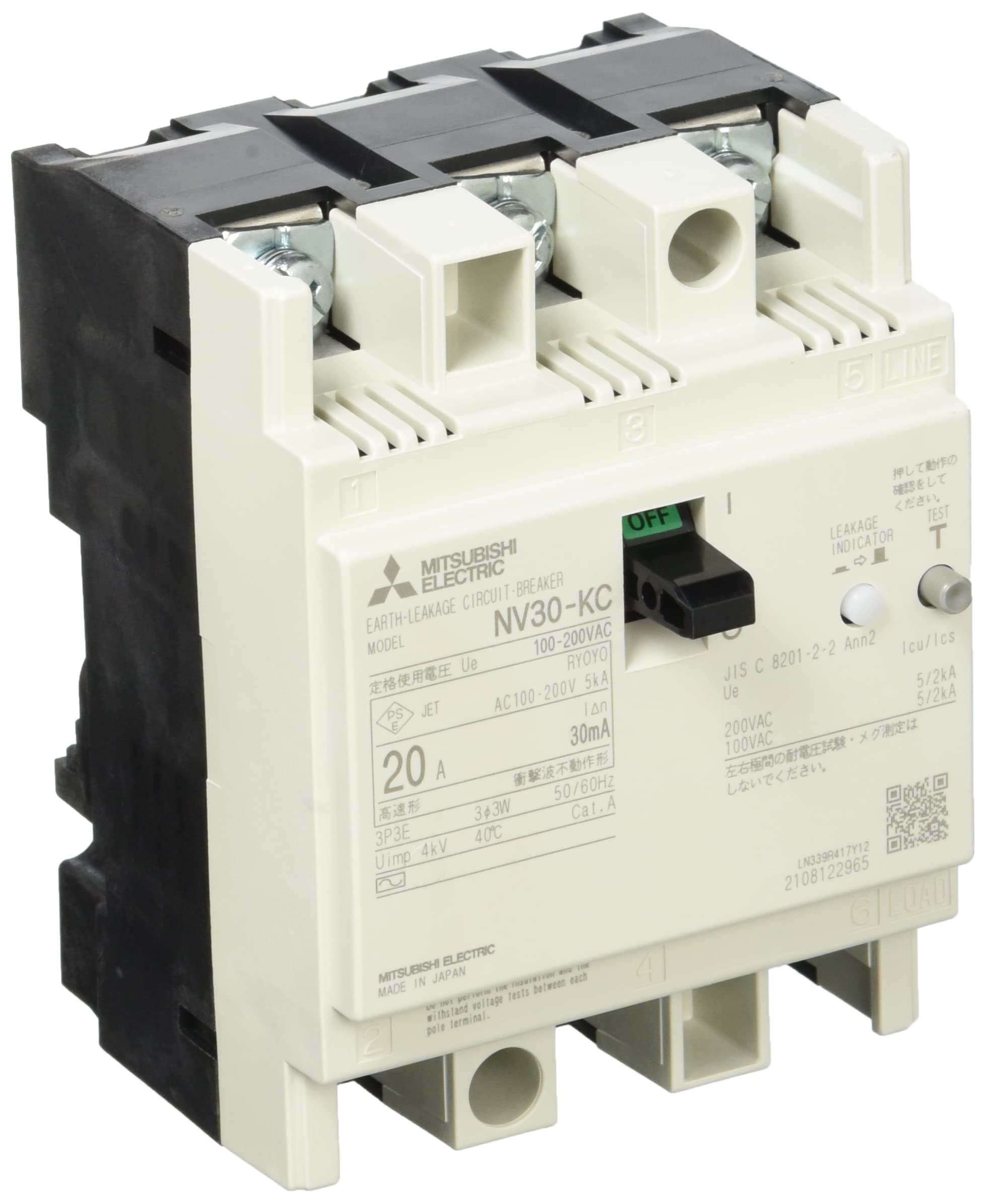 Mitsubishi Electric Earth Leakage Circuit Breaker KC Series for Distribution Boards and Control Panels JIS Standard Type 3P 20A 30MA NV30-KC 100-200V
Mitsubishi Electric Earth Leakage Circuit Breaker KC Series for Distribution Boards and Control Panels JIS Standard Type 3P 20A 30MA NV30-KC 100-200V
