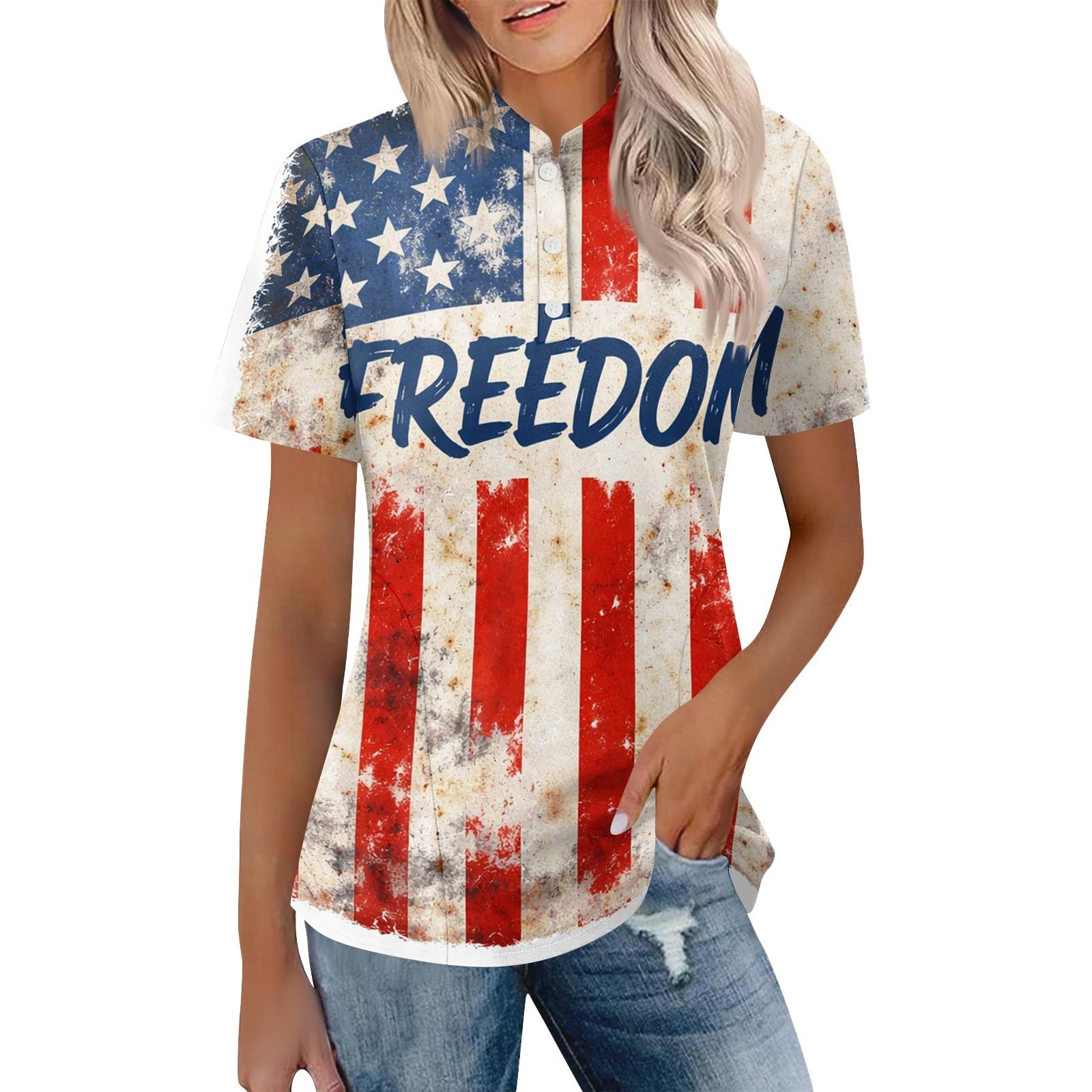 Women Casual Polo Shirt Loose Fit Short Sleeve Top American Flag Print Button Collar Summer Tee S
Women Casual Polo Shirt Loose Fit Short Sleeve Top American Flag Print Button Collar Summer Tee S