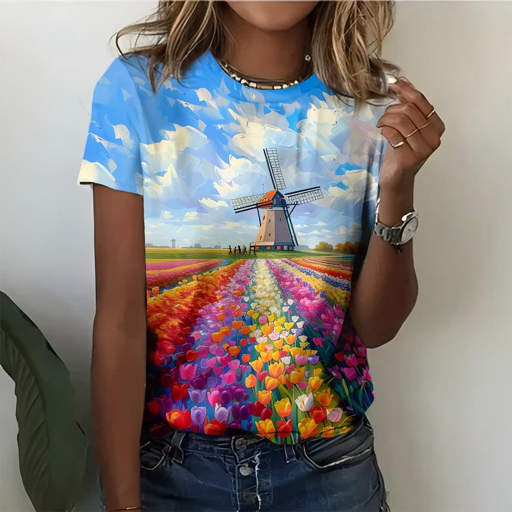 Футболка женская с рисунком от руки Vibrant Tulip Field, повседневная, синяя, с коротким рукавом S
Футболка женская с рисунком от руки Vibrant Tulip Field, повседневная, синяя, с коротким рукавом S