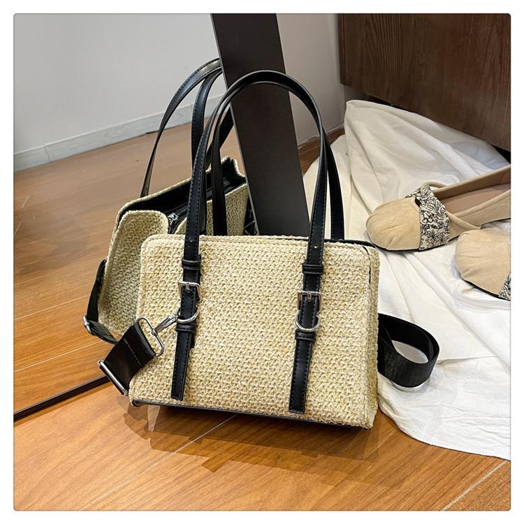 2025 новая плетеная французская ретро сумка через плечо женская высококлассная универсальная сумка-мессенджер модная соломенная сумка женская чёрный