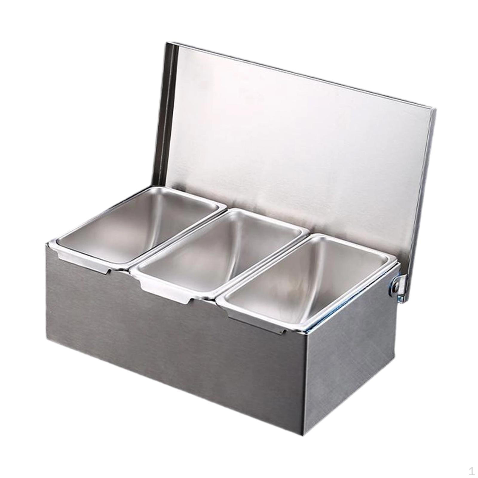Condiment Holder, Stainless Steel Box, Storage Tray, Dispenser, Spice Jars, 3 Grids
Condiment Holder, Stainless Steel Box, Storage Tray, Dispenser, Spice Jars, 3 Grids