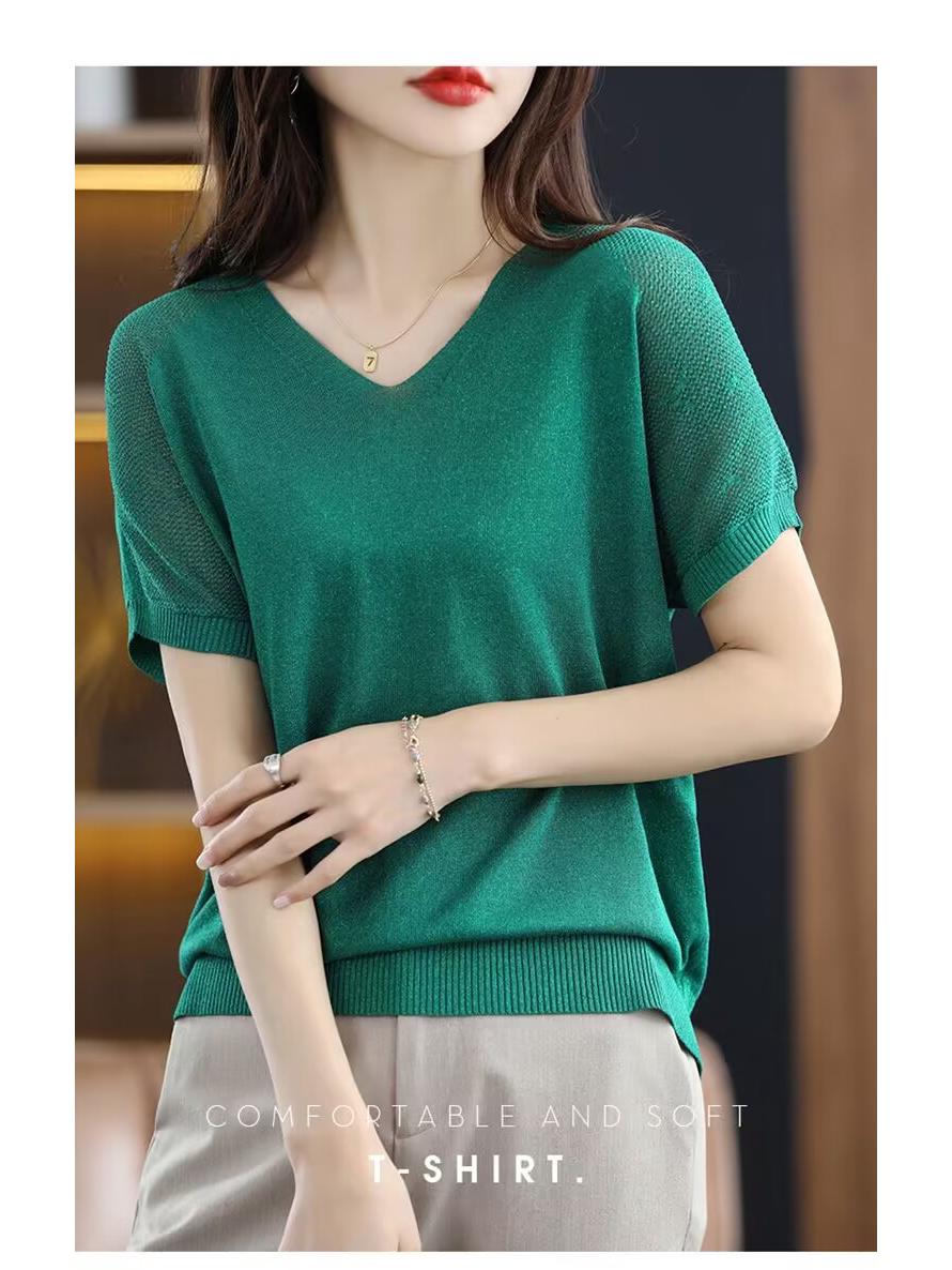 Chic Slimming V-Neck Knit Summer Sweater - Women s Short-Sleeve Hollow Ice Silk Top One Size бірюзові зелений колір
Chic Slimming V-Neck Knit Summer Sweater - Women s Short-Sleeve Hollow Ice Silk Top One Size бірюзові зелений колір