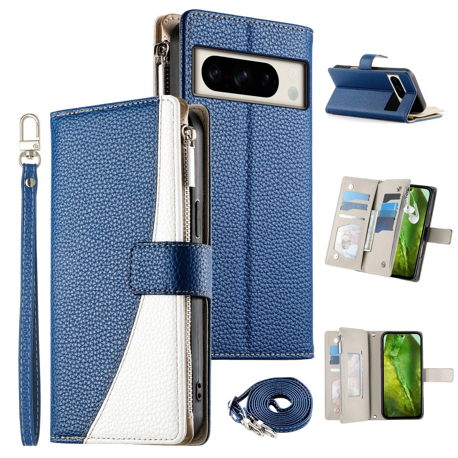 For Google Pixel 8 Pro Case Zipper Wallet Color Splicing Leather Flip Phone Cover with Straps Dark Blue
For Google Pixel 8 Pro Case Zipper Wallet Color Splicing Leather Flip Phone Cover with Straps Dark Blue