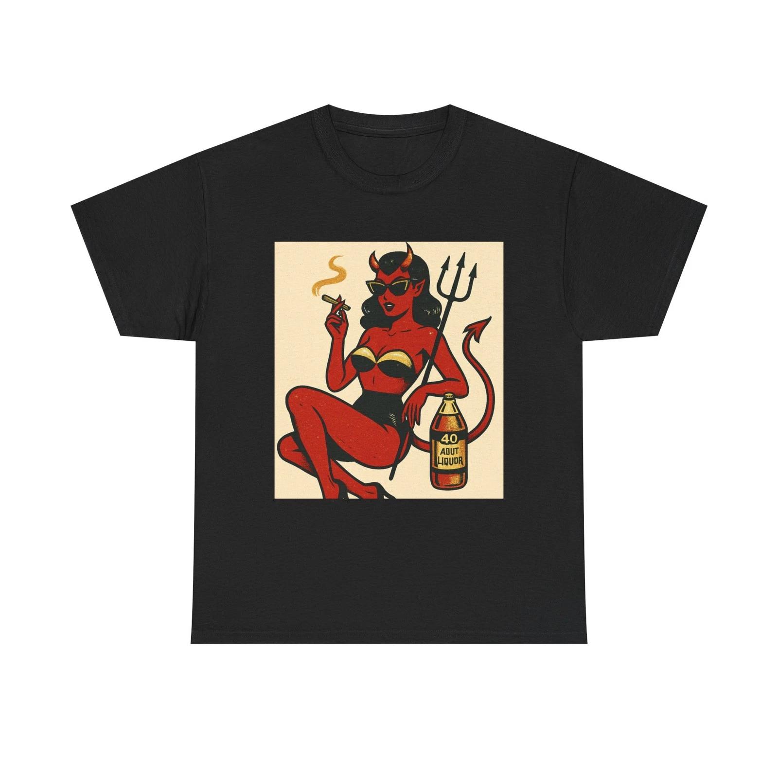 Smoking Devil Pinup Tee | Retro Tattoo Style, Red Devil with Bottle M
Smoking Devil Pinup Tee | Retro Tattoo Style, Red Devil with Bottle M