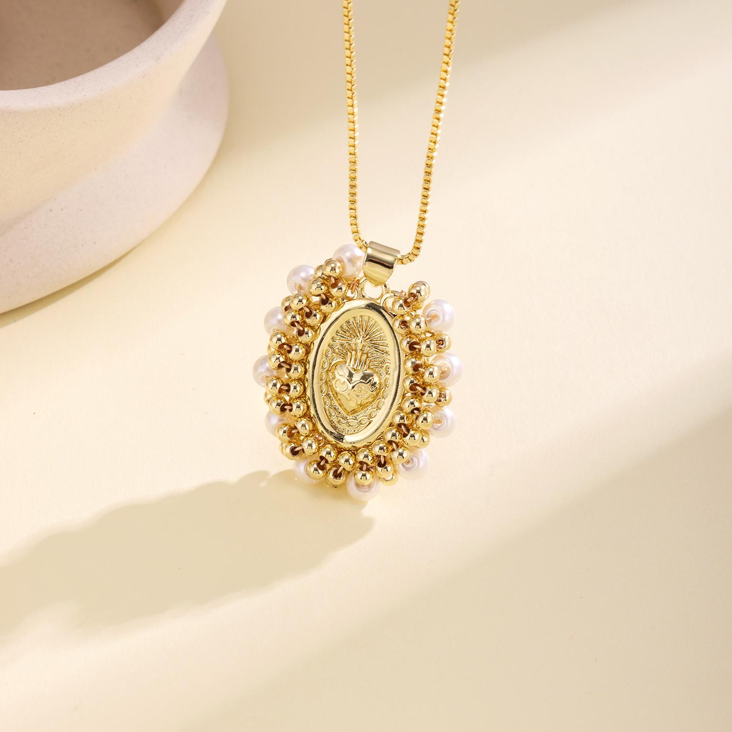 Nidin Trendy Religious Charm Pendant Necklace With Pearl Beads Sacred Heart/Cross/St. Benedict Medal Christian Jewelry For Women
Nidin Trendy Religious Charm Pendant Necklace With Pearl Beads Sacred Heart/Cross/St. Benedict Medal Christian Jewelry For Women