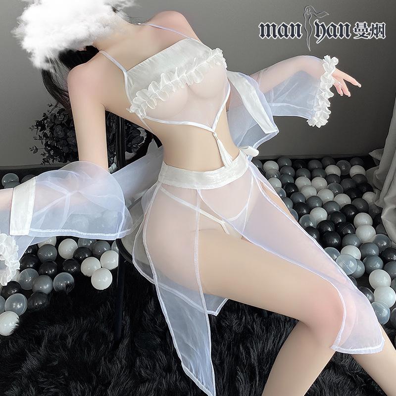 Manyan Fun Нижнее белье Сексуальная мягкая пряжа Hanfeng Халат Наружный чехол Рубашка Карман на животе Сяо Цянь Комплект униформы из трех частей 8523