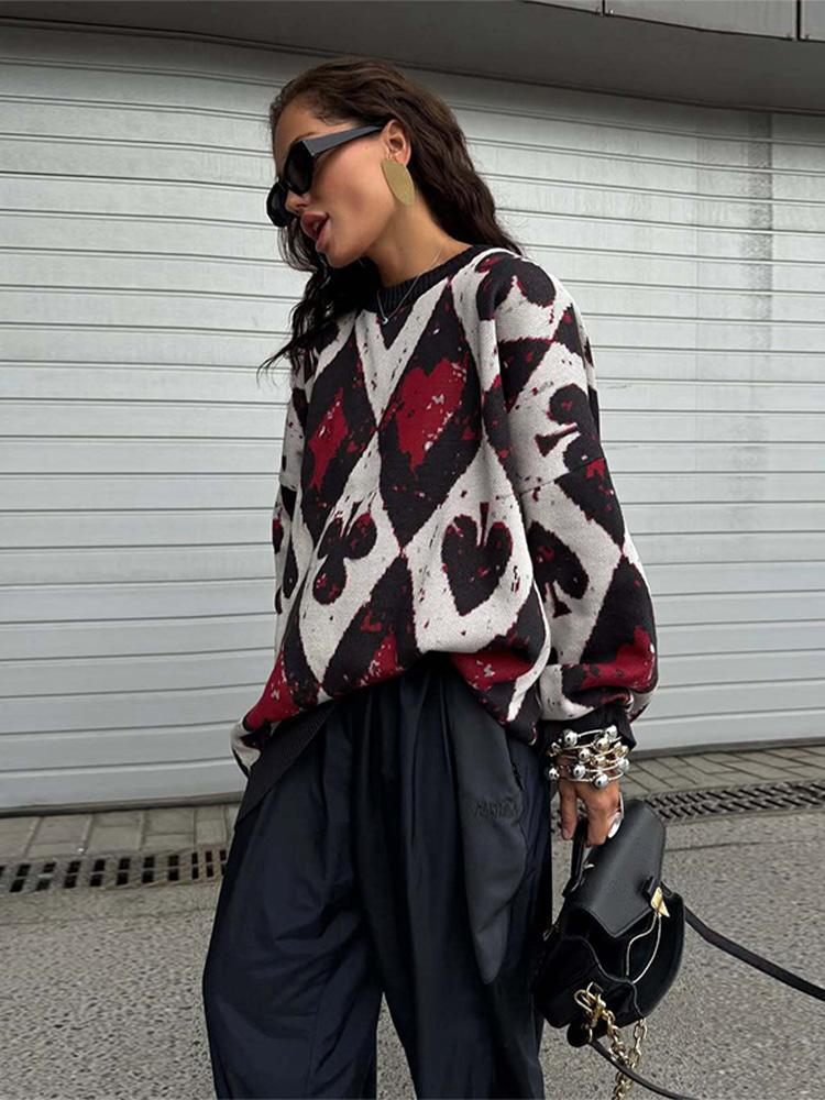 Женский жаккардовый свитер, вязаный пуловер с принтом черных и красных игральных карт в форме бриллианта, пуловер, осень-зима S
Женский жаккардовый свитер, вязаный пуловер с принтом черных и красных игральных карт в форме бриллианта, пуловер, осень-зима S