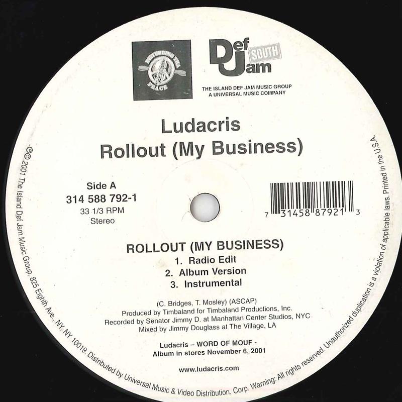 12inch Record LUDACRIS - Rollout (My Business) 3145887921 DEF JAM SOUTH 2001 US Rap & Hip-Hop/R&B Used
12inch Record LUDACRIS - Rollout (My Business) 3145887921 DEF JAM SOUTH 2001 US Rap & Hip-Hop/R&B Used
