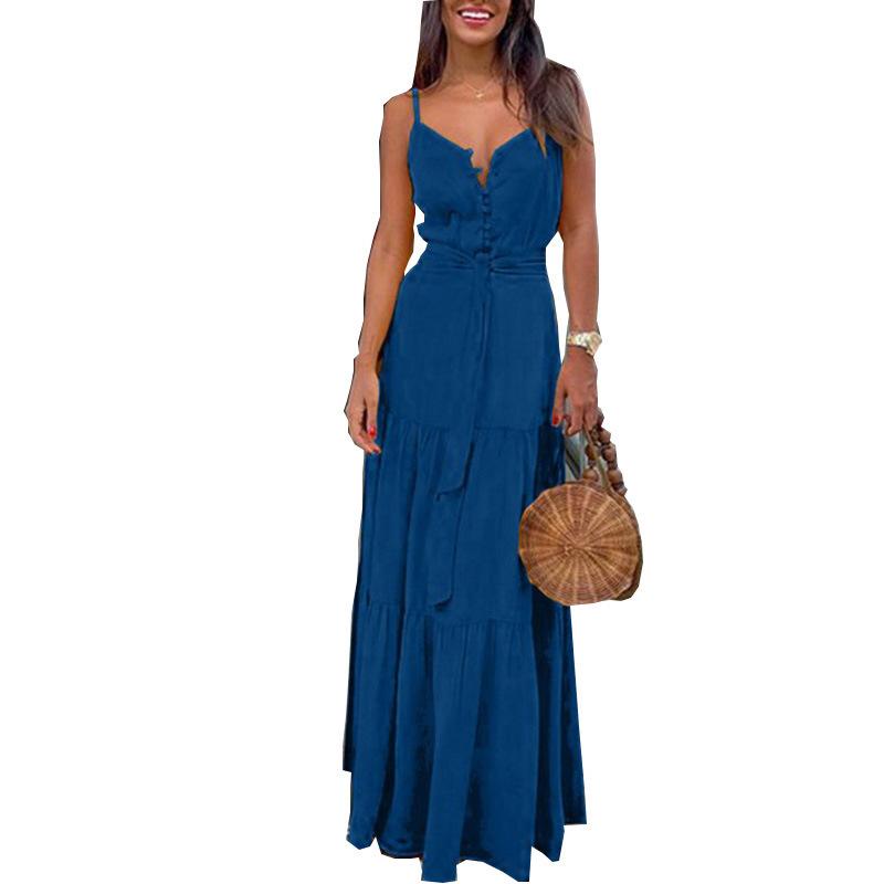 Summer new European and American women s clothing personalized button V-neck splicing suspender dress XXXL синій
Summer new European and American women s clothing personalized button V-neck splicing suspender dress XXXL синій