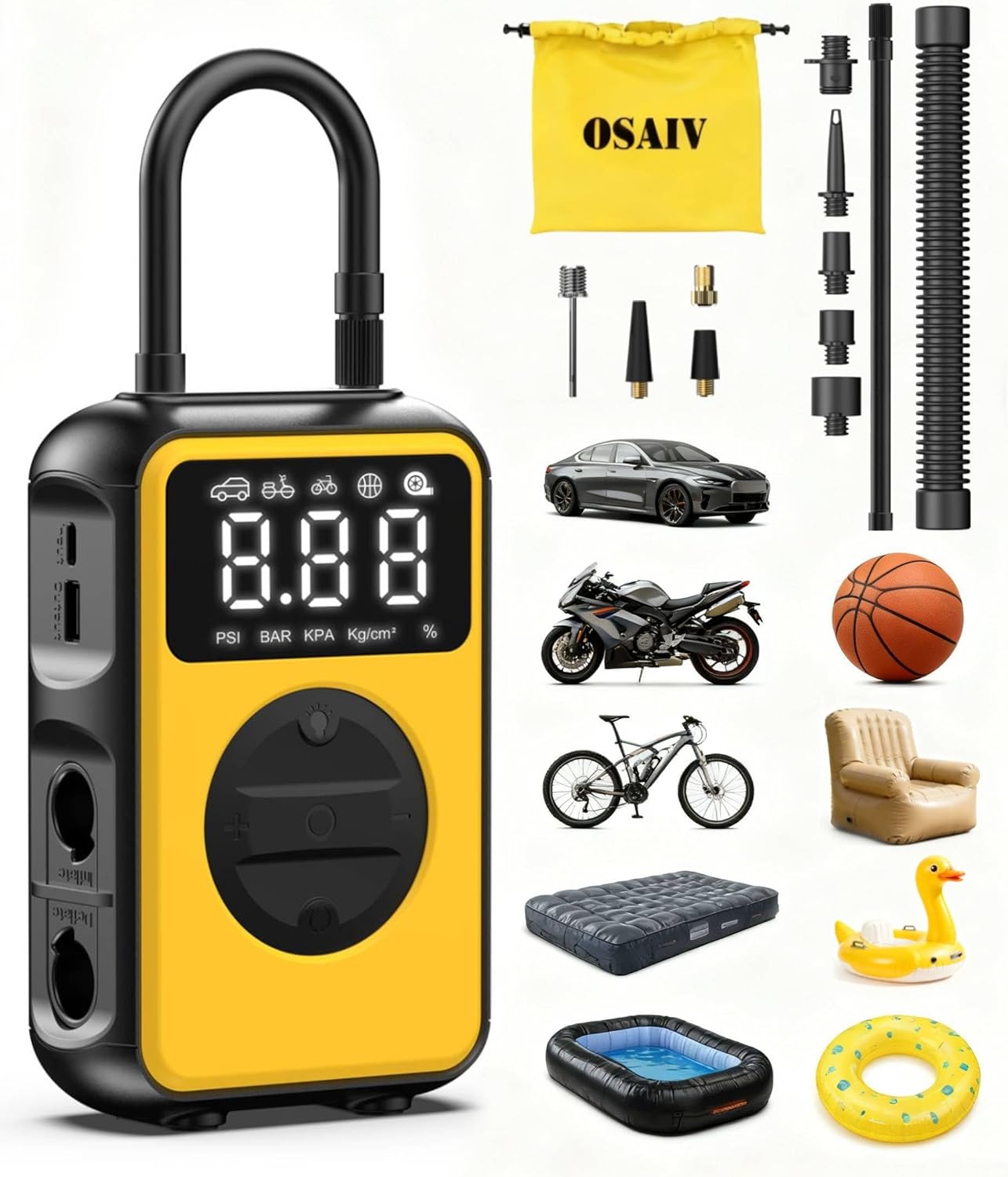 Portable Tire Inflator 150 PSI Air Compressor with Gauge & Auto Shut-Off for Car, Bike Tires, Air Mattresses золотистый
Portable Tire Inflator 150 PSI Air Compressor with Gauge & Auto Shut-Off for Car, Bike Tires, Air Mattresses золотистый