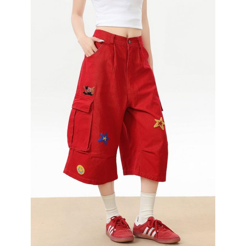 Мультяшный флокированный вышитый дизайн, чувство инструментальности, укороченные джинсовые брюки, женские летние новые свободные повседневные шорты 2XL красный
Мультяшный флокированный вышитый дизайн, чувство инструментальности, укороченные джинсовые брюки, женские летние новые свободные повседневные шорты 2XL красный