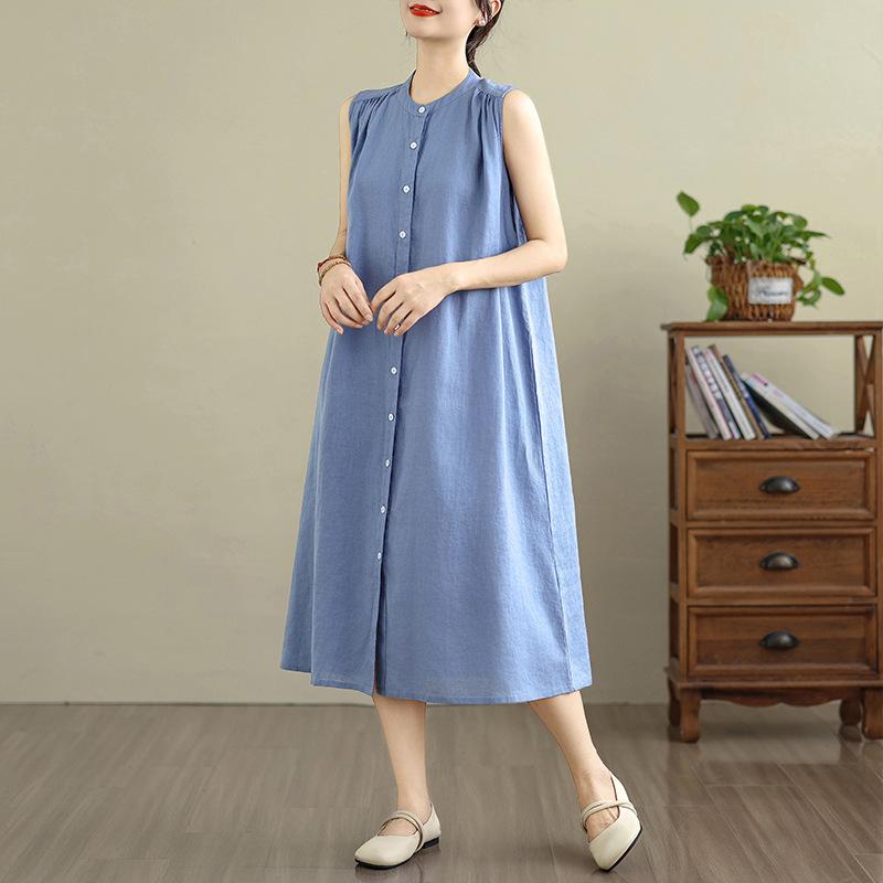 Real Shot Summer New Cotton and Linen Dress Sleeveless Multi-pleated Design Medium and Long Literary and Simple Shirt Skirt 2XL небо синє кольору
Real Shot Summer New Cotton and Linen Dress Sleeveless Multi-pleated Design Medium and Long Literary and Simple Shirt Skirt 2XL небо синє кольору