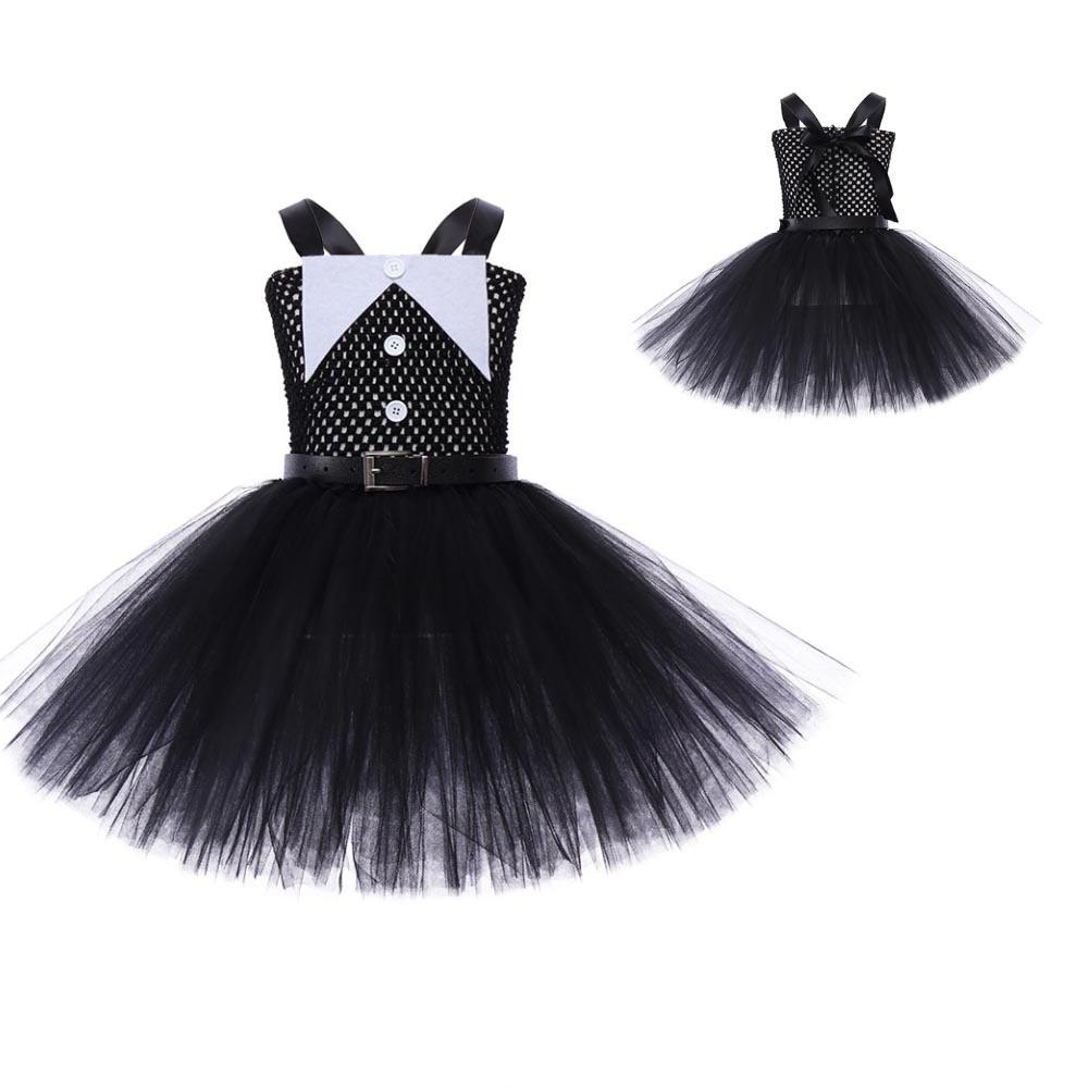 Дети Девочки Среда Аддамс Сетчатое платье-пачка с поясом Детские костюмы для косплея на Хэллоуин Детский наряд для ролевых игр в стиле принцессы XXL/160cm чёрный