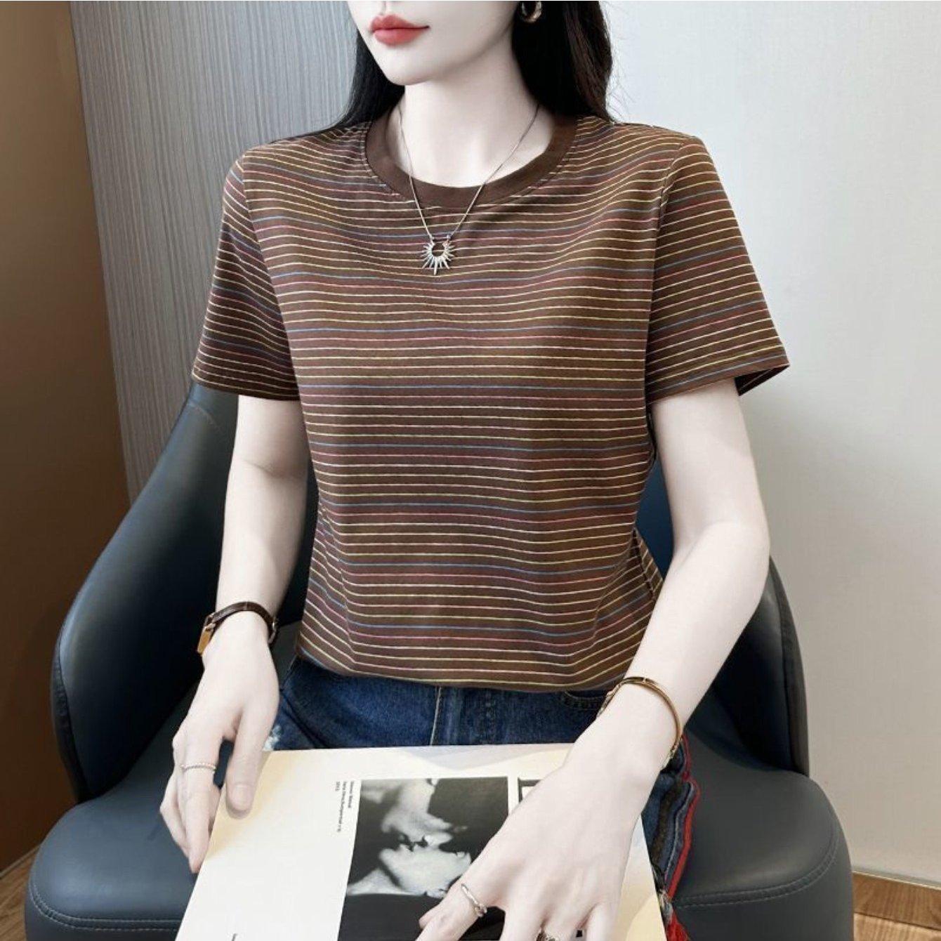 Summer style loose fashion striped short-sleeved T-shirt for women round neck versatile contrast color age-reducing T-shirt top XL
Summer style loose fashion striped short-sleeved T-shirt for women round neck versatile contrast color age-reducing T-shirt top XL