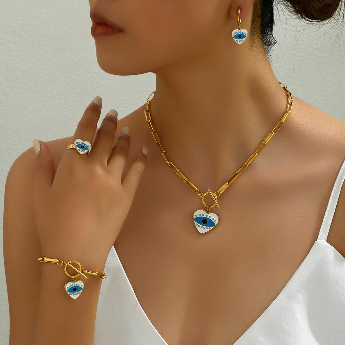 Fashion Commuter Love Design Necklace Earrings Bracelet Niche Devil s Eye Oil Drip Ring Versatile Jewelry Set
Fashion Commuter Love Design Necklace Earrings Bracelet Niche Devil s Eye Oil Drip Ring Versatile Jewelry Set