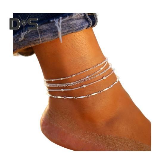 5 шт./компл. женские браслеты на щиколотку, многослойная полая цепь, регулируемая длина, простой стиль, украшение на щиколотку, ювелирные изделия, вечеринка, пляж, повседневная цепь на щиколотку серебряный