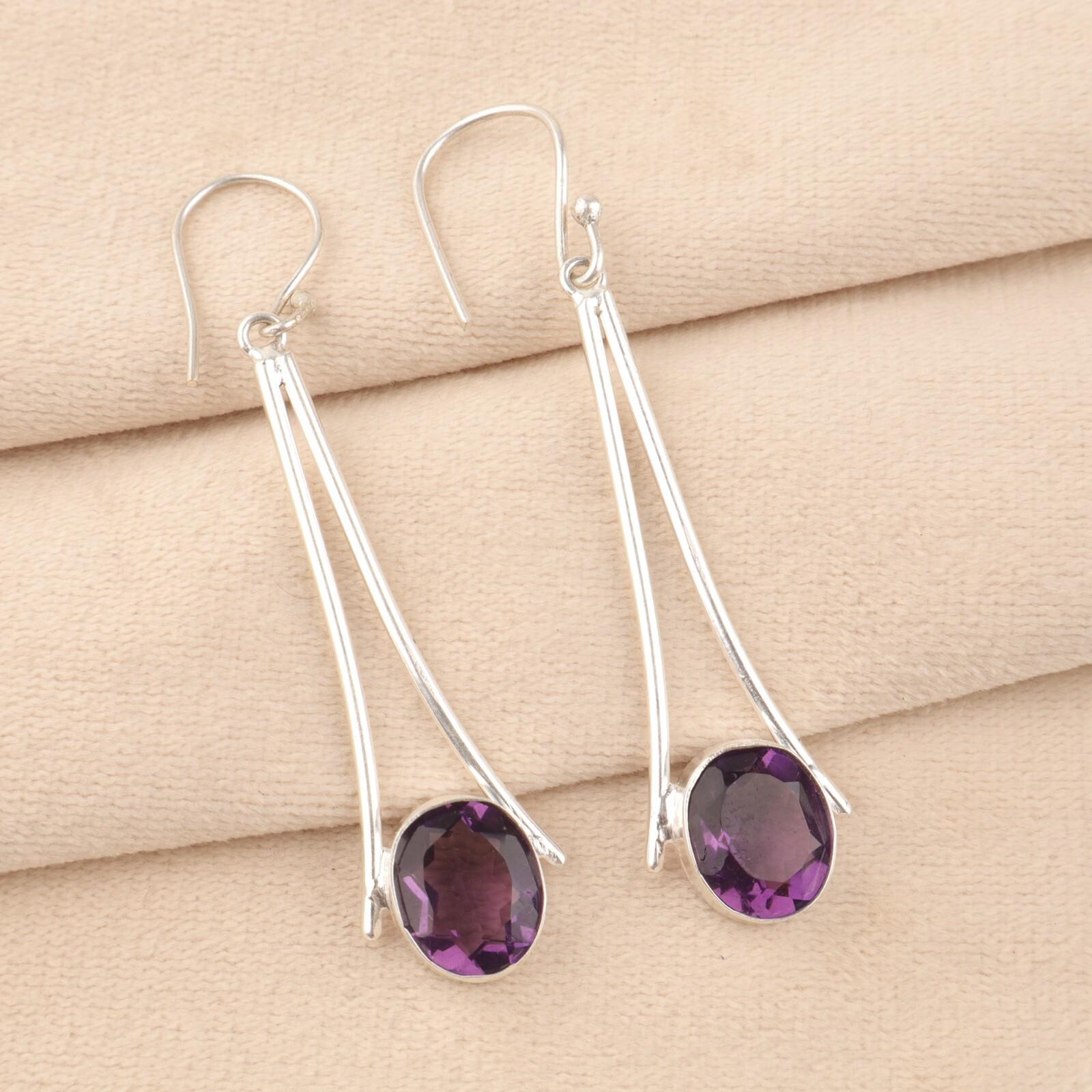 Natural Amethyst Gemstone 925 Sterling Silver Handmade Women Hook Earrings 2.63 EE-136-11
Natural Amethyst Gemstone 925 Sterling Silver Handmade Women Hook Earrings 2.63 EE-136-11