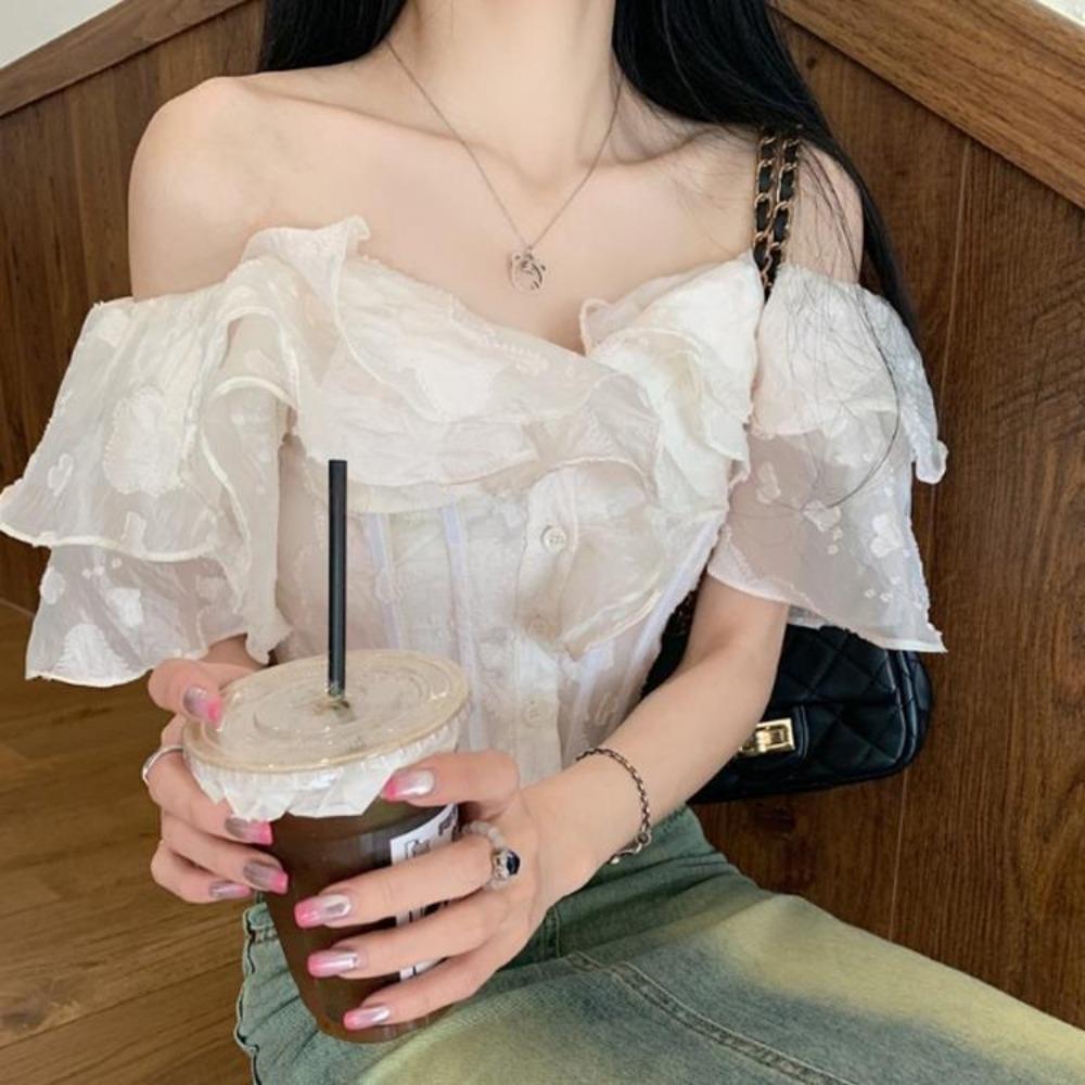 French White Ruffled One-shoulder Shirt for Women in Summer Fish Bones to Slim Short Off-shoulder Top 3XL бежевий
French White Ruffled One-shoulder Shirt for Women in Summer Fish Bones to Slim Short Off-shoulder Top 3XL бежевий