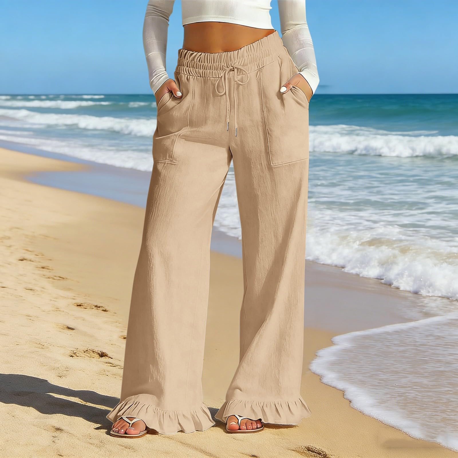 Women Loose Fit Ruffle Hem Flare Pants with Elastic Waist Drawstring and Pockets Casual Wide Leg Trousers for Everyday Wear XXL хакі
Women Loose Fit Ruffle Hem Flare Pants with Elastic Waist Drawstring and Pockets Casual Wide Leg Trousers for Everyday Wear XXL хакі