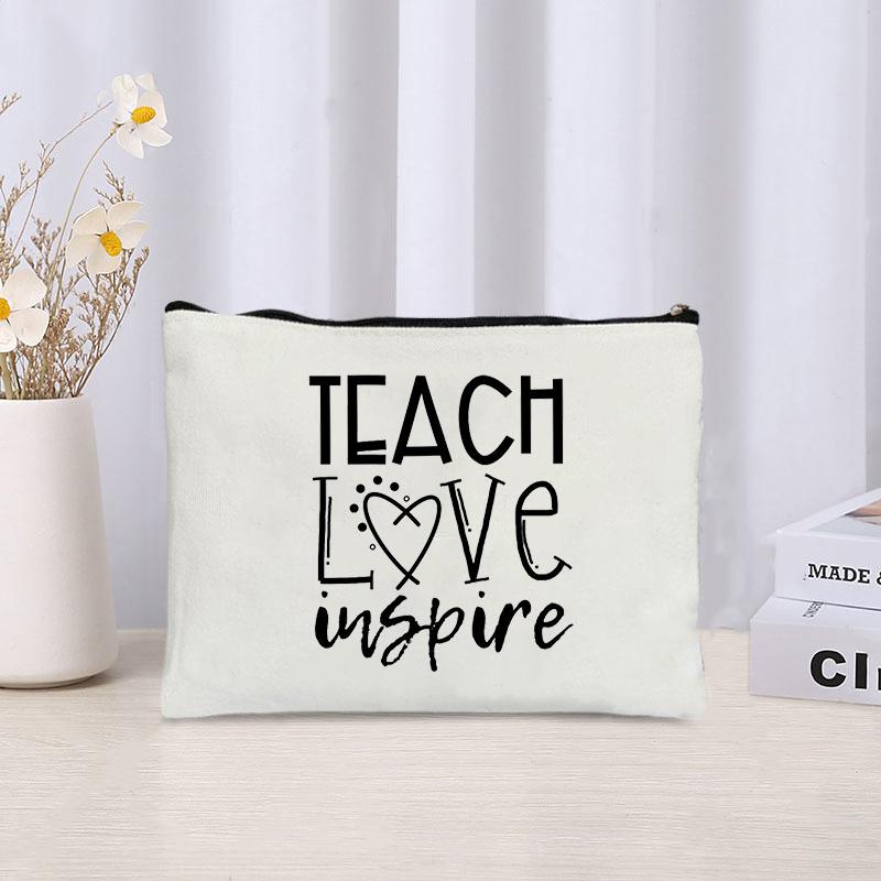 Teach Love Inspire Print Canvas Cosmetic Bag Storage Zipper Pouch Office Supplies Pencil Case Travel Lipstick Bags Teacher Gifts
Teach Love Inspire Print Canvas Cosmetic Bag Storage Zipper Pouch Office Supplies Pencil Case Travel Lipstick Bags Teacher Gifts