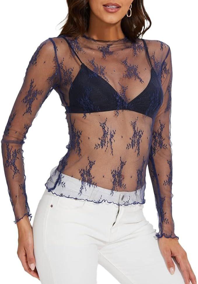 Women s mesh top mesh sheer lace semi-turtleneck ruffled see-through shirt XL Темно-синій
Women s mesh top mesh sheer lace semi-turtleneck ruffled see-through shirt XL Темно-синій