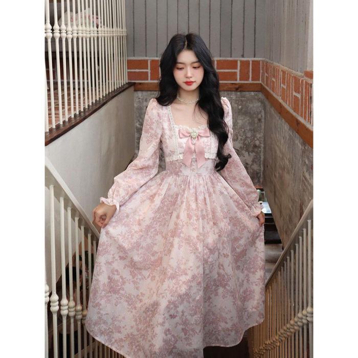 French sweet floral long-sleeved dress women s autumn temperament long dress waist gentle wind fairy skirt S
French sweet floral long-sleeved dress women s autumn temperament long dress waist gentle wind fairy skirt S