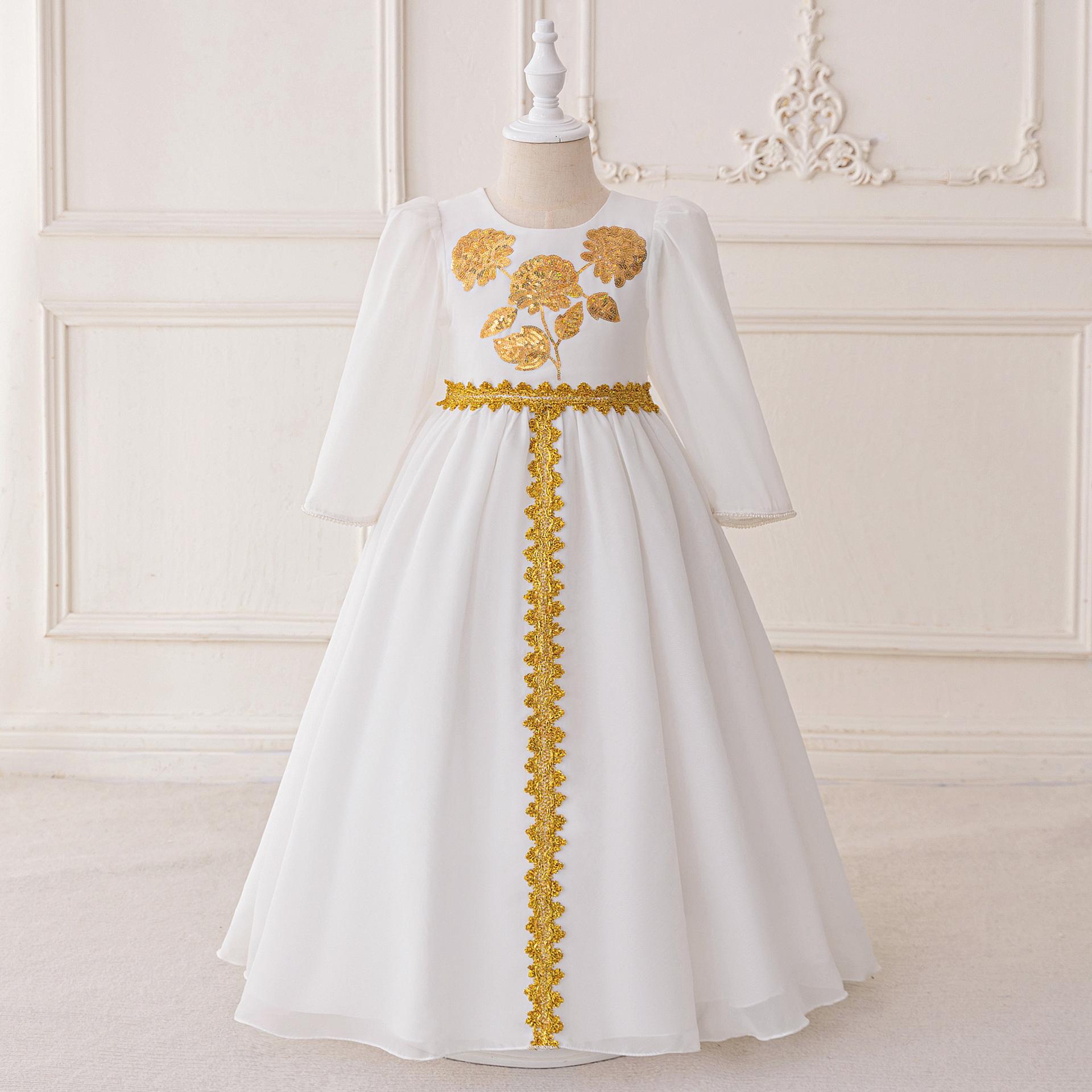 Middle Eastern Style Children s Robe Embroidered Belt Dress Girls Lace Dress 140 білий
Middle Eastern Style Children s Robe Embroidered Belt Dress Girls Lace Dress 140 білий
