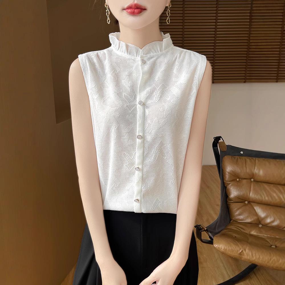 Women s Sleeveless Ruffle Collar Knit Pullover – Hollow Out French Blend for Spring/Summer 3XL (145-160 lbs)
Women s Sleeveless Ruffle Collar Knit Pullover – Hollow Out French Blend for Spring/Summer 3XL (145-160 lbs)