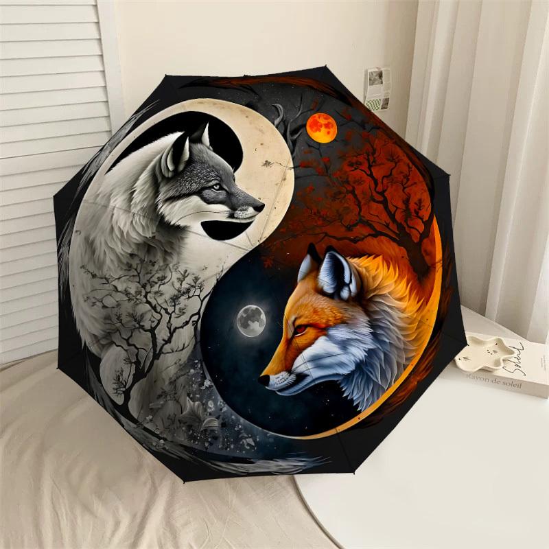 1PC Wolf Fox Yin Yang Automatic Open/Close Umbrella with Windproof, 8-Rib Sturdy Canopy, Durable Ribs, Fashionable Design,1244a
1PC Wolf Fox Yin Yang Automatic Open/Close Umbrella with Windproof, 8-Rib Sturdy Canopy, Durable Ribs, Fashionable Design,1244a