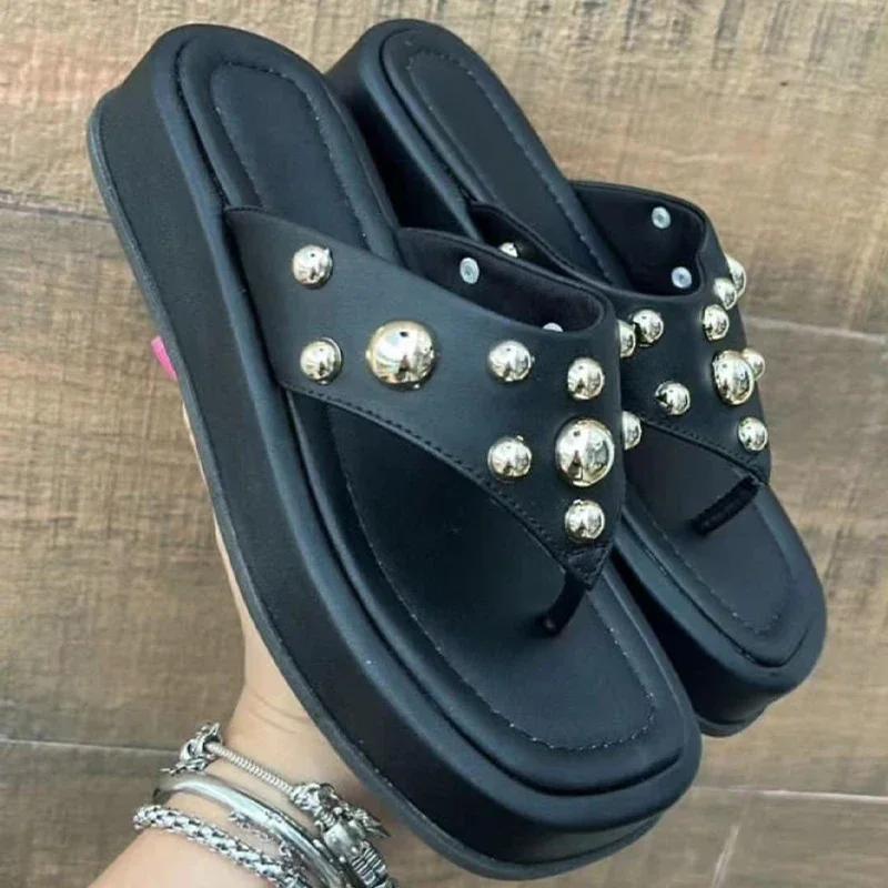 Туфли на плоской подошве на платформе, женские удобные туфли на клипсе, прогулочные сандалии, новые летние пляжные шлепанцы, модные женские шлепанцы 43