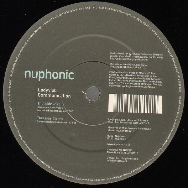 12inch Record LADYVIPB - Communication NUX180 Nuphonic 2002 UK Dance & Electronica Used
12inch Record LADYVIPB - Communication NUX180 Nuphonic 2002 UK Dance & Electronica Used